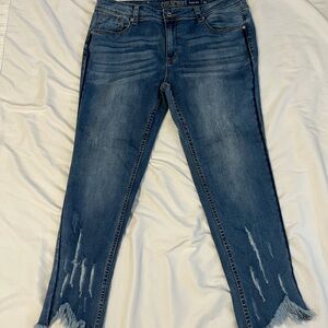 Grace Women's Distressed Blue Cropped Ankle Jeans Size 34” Waist